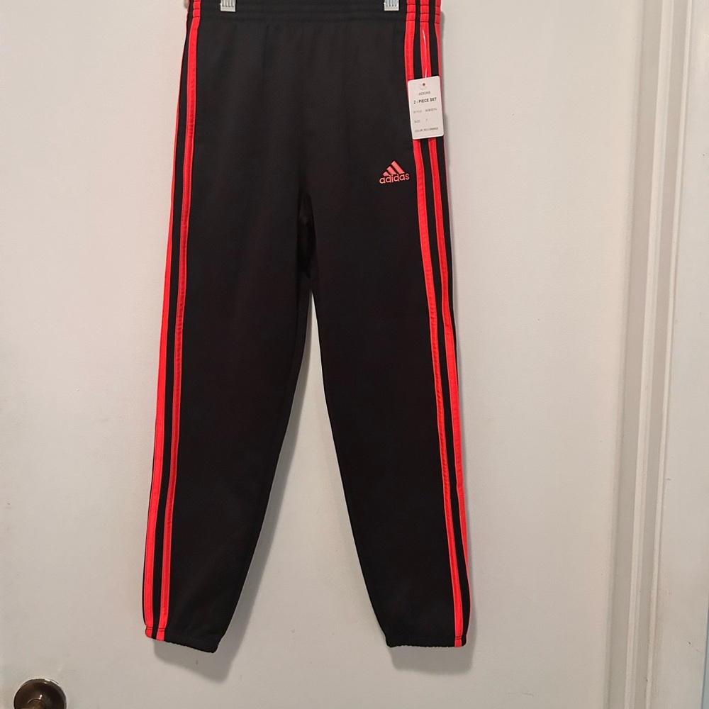 Adidas Kids Black Joggers with Red Stripes